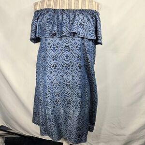Chelsea & Theodore NWOT Blue Abstract Print On Off Shoulder Shift Dress Sz Small